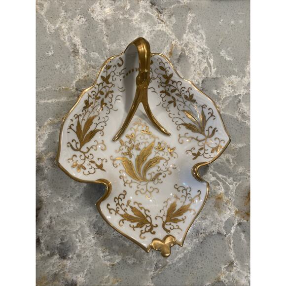 Ardalt Lenwile Vintage Porcelain Leaf Motif Serving Dish Fine Gilt - Picture 1 of 11